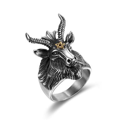 China Custom Biker Punk Goat Sheep Satan Biker Ring Stainless Steel Rings For Men Animal Leading Men for sale