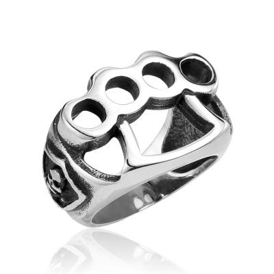 China Custom Rock Roll Vintage Biker Jewelry Stainless Steel Color Motorcycle Biker Punk Silver Mens Fist Rings for sale