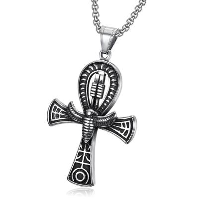 China 2021 ANK Jewelry Necklace Trendy Egypt Vintage Style Ankh Engraved Cross Pendants Necklaces For Men for sale