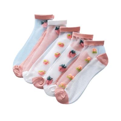 China New Design Fruit Socks Crystal Thin Summer Wholesale Japanese Style Invisible Soft Glass Mesh Boat Socks QUICK DRY for sale