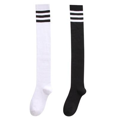 China QUICK DRY black and white three-bar Japanese cotton over the knee socks for ladies for sale