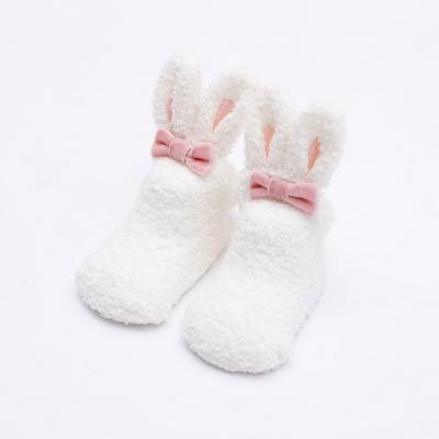 China 2021 new baby sporty wholesale toddler coral fleece add woolen winter warm rabbit ear silp floor socks anti for sale