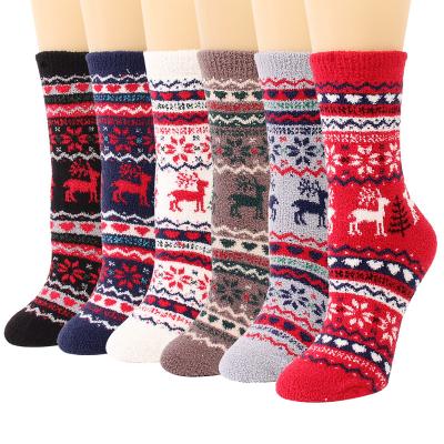 China New Design QUICK DRY winter thick warm cute cartoon thongs comfortable Fuzzy Fluffy Coral Velvet Christmas socks for women for sale