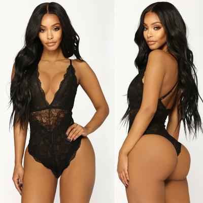 China Hot Selling Sexy Mature Woman Lingerie Deep V-Neckline Lace Up Wholesale Hot Mature Sexy Jumpsuit Women Sexy Underwear One Piece Lingerie for sale