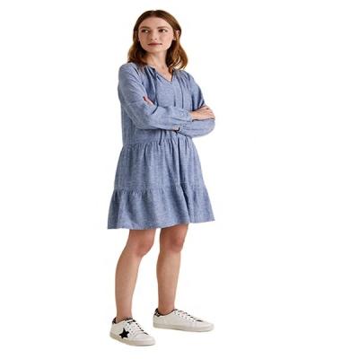 China New Fashion Breathable Solid Color Sleeve Canvas Casual V-neck Long Relaxed Mini Fall Fashion Ladies Dress for Liefe Loungewear for sale