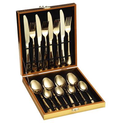 China Viable Royal Reusable Knife Spoon Fork Set Stainless Steel Matte Black Flatware Dinnerware Set Cutlery 18/10 Gold For Wedding Party for sale