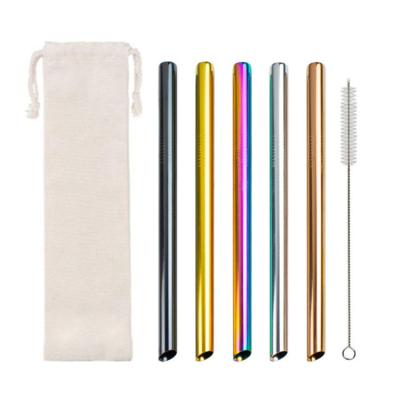 China Wholesale Sustainable Eco Friendly Portable Reusable Bubble Tea Angled Stainless Steel Metal Drinking Straw Set for sale