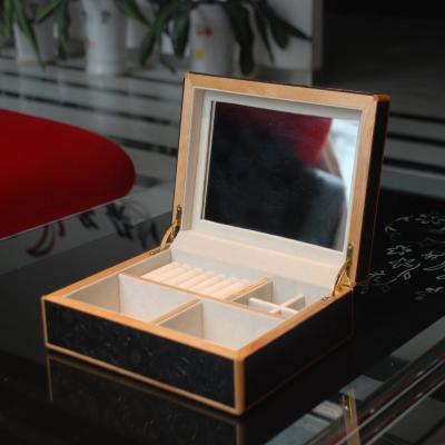 China SKQ OEM Luxury Metal Logo Small Size Wood Jewelry Case Modern Custom Made Sandalwood Jewelry Boxes With Mirror for sale