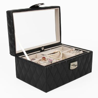 China Modern Customized Luxury Portable Jewelry Storage Boxes Leather OEM LOGO Travel Jewelry Case With Custom Handle for sale