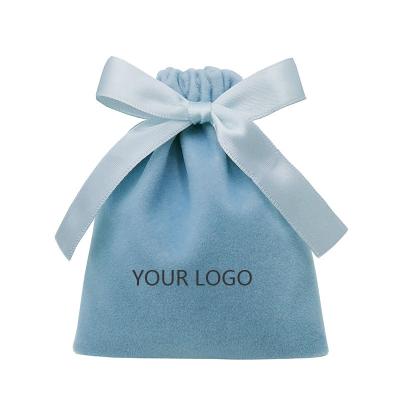 China Modern Customized SKQ Wholesale OEM Custom Size Color Small Velvet Jewelry Bags With Ribbon Bow for sale