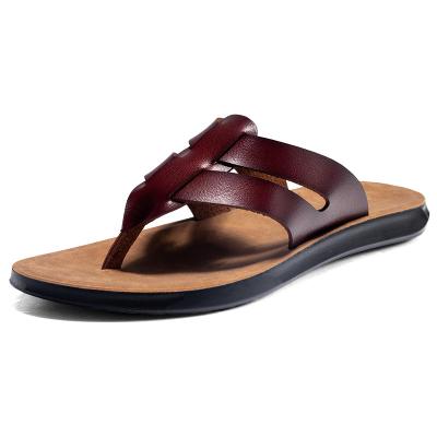 China High Quality Comfortable Leather Clips Flat Microfiber Beach Sandals, Men Flip Flop Sandals for sale