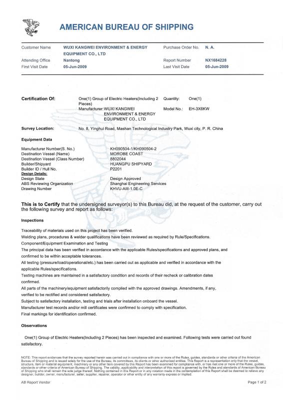 ABS-EH - KANGWEI ENVIRONMENT ENERGY GROUP