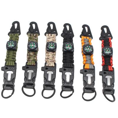 China Carabiner Paracord Keychains - survival Flint Fire Starter With Lanyard, green black for sale