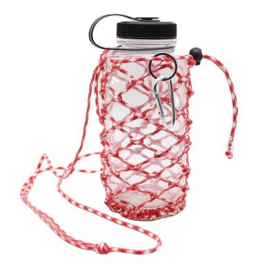 China Handmade Paracord Holder 32oz 550 Paracord Net Handle With Webbing Strap Water Wide Mouth Bottle for sale