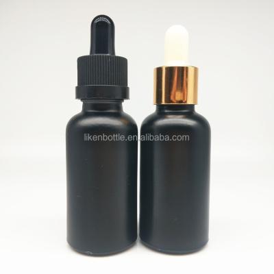 China Non Spill Custom child safety 30ml black matte essential oil glass bottle with tamper proof dropper for sale