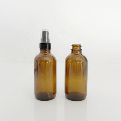 China Refillable 120ml fragrance glass spray bottle 4oz amber Boston round glass bottle with pump for sale