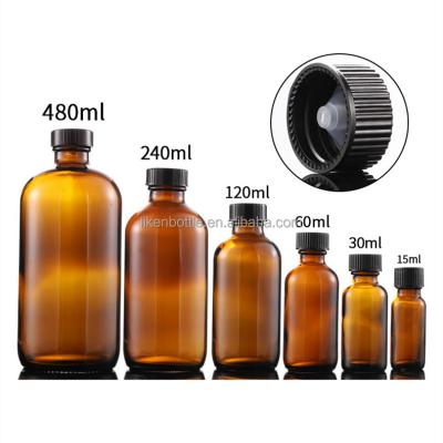 China Liquid medicine; Serum Wholesale 1/2oz 1oz 2oz 4oz 8oz 16oz 32oz amber boston round glass bottle with screw cap for sale