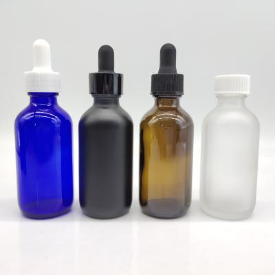 China Liquid medicine; Serum Wholesale 2oz 4oz cosmetic frosted amber blue black boston round glass bottle for liquid medicine for sale