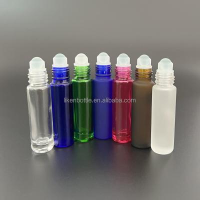 China Non Spill Colorful 10ml perfume cosmetic oil frosted roll on glass bottle for sale