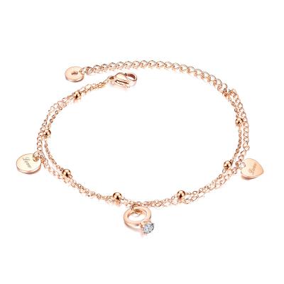 China High Quality Trendy Pearl Heart Ring Charm Double Plated Diamond Chain Anklet Jewelry Chains for sale