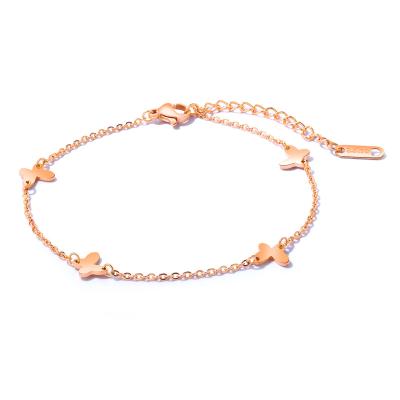 China Fashion Trendy Summer Student Accessories Rose Gold Plated Dainty Butterfly Bling Flower Anklet Initial Jewelry for sale