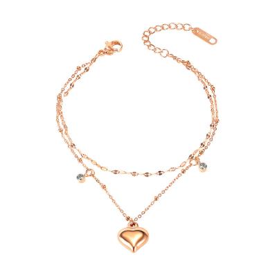 China Valentine Day Small Hanging Drop TRENDY TRENDY Hearts Special Detail Double Layer Gold Plated Anklet Women for sale