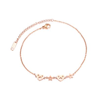 China Hot Selling Custom Made Romantic Heart Rose Gold Stainless Steel TRENDY Star Love Anklet for sale