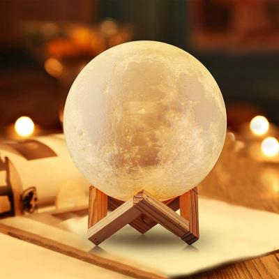 China Silicone Children's Desk Table Lamp Touch Control 2 Colors 3D Printed Luna Moon Shaped Night Light Lamp 20cm for sale