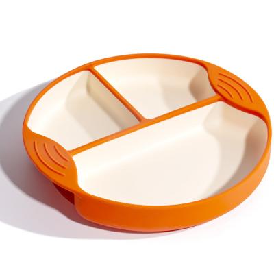 China 1pcs Silicone Round Preschool Baby Self Dining Compartment Dinner Plates for Infants for sale