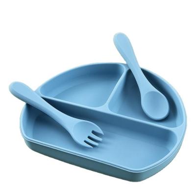 China Bathroom Occasion BPA Free Silicone Plate Spoons and Forks Tableware Baby Feeding Set for sale