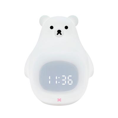 China RECHARGEABLE White Cartoon Bear Silica Gel Led Sensor Night Light Food grade silicone alarm clock for sale