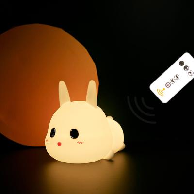 China Eco-friendly Remote Control USB Rechargeable Small Night Light 3D Mini Cute Baby Kid's Silicone Stuffed Animal Rabbit Bunny Table Lamp for sale