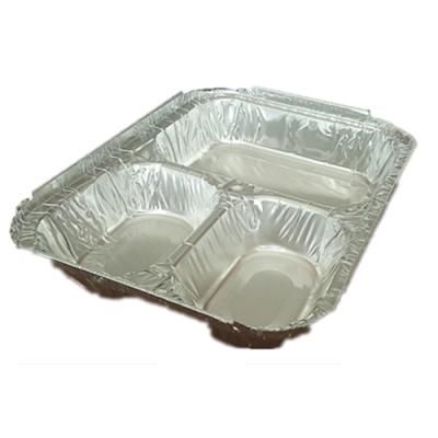 China 750ML food packaging, 0.092mm 3 compartment aluminum foil lunch box for sale