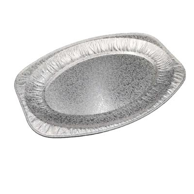 China Food Grade Disposable Oval Embossed Aluminum Foil Serving Dishes Tray Serving Dishes For BBQ Banquet Catering Party for sale