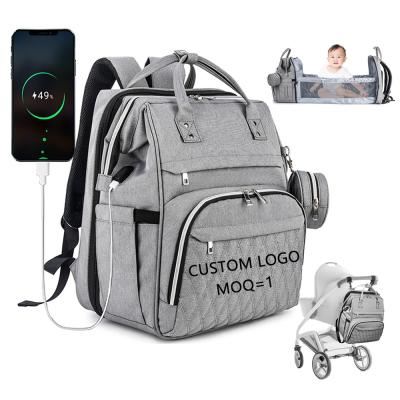 China USB Charging Portable Wholesale 3 Left In 1 Changing Station Baby Diaper Backpack Custom Printed Expandable Bags for sale