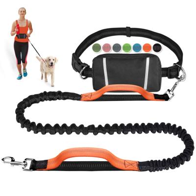 China Luxury Designer Padded Custom Nylon Reflective Hands Rope Free Retractable Dog Leash With Waist Belt Pocket for sale