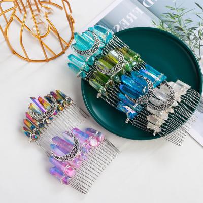 China Crystal Healing Hand Woven Hairpins Natural Stones Luxury Natural Stones Bridal Hair Comb Colorful Crystal Healing Hand Woven Hairpins Witch Moon Hair Comb Eco-friendly Luxury for sale