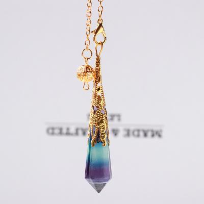 China Wholesale Natural Colored Europe Fluorite Crystal Pendulum Energy Stone Ore Pendant Faceted Hexagonal Column Necklace for sale