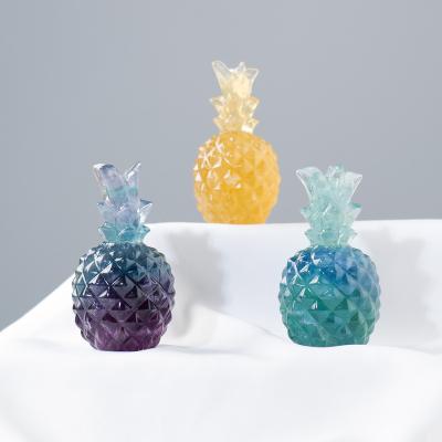 China Europe Fluorite Fruit Crystal Pineapple Sculpture Crafts Home Desktop Decoration Energy Natural Quartz Gem Gift for sale