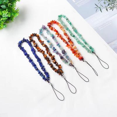 China Europe Crystal Mobile Phone Lanyard Diy Natural Beaded Amethyst Stone Gravel Rope Mobile Phone Case Wrist Strap Key Chain for sale