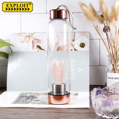 China Hot Products Viable Tending Angel Glass Bottom Natural Crystal Handwork Carving Decoration Reusable Water Bottles for sale