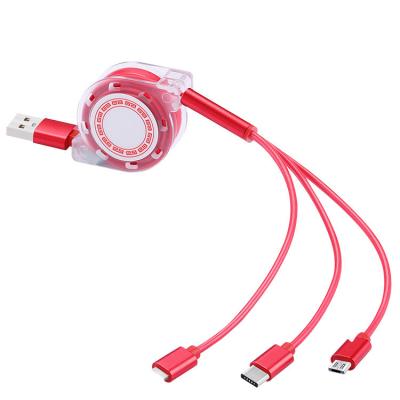 China Quick Charging Speed ​​Transparent Shell Retractable With Three Type-C Android Mobile Phone Three-in-One Charging Cable Logo Customized Data Cable for sale