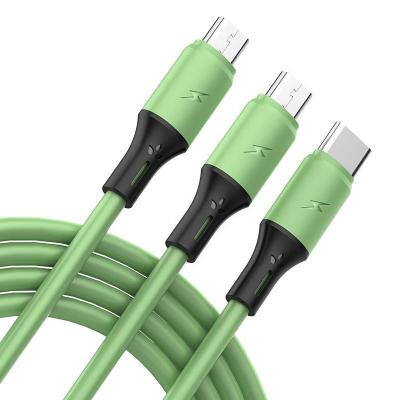 China Fast Charging Speed ​​Suitable For Apple Android 3 In 1 Soft Rubber Fast Charging Type-C For Mobile Phone iPhone Three USB Data Cable for sale