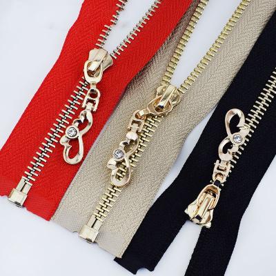 China Automatic Lock Metal Zipper 5#85cm Gold Tooth Opening Zipper Sliding Sleeve, Used For Bottom Jacket Garment DIY Manual Zipper for sale