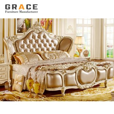 China Hand carved H8818W hot sale European style bed room furniture luxury wedding bedroom for sale