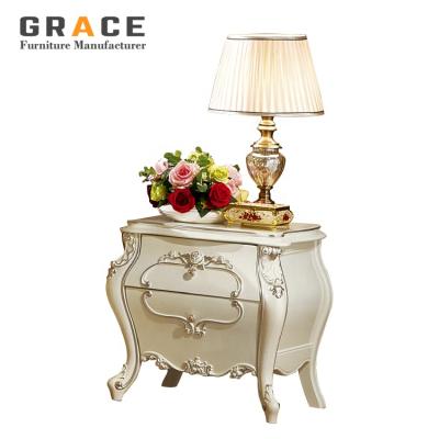 China European style antique style solid wood bedroom furniture nightstands white bedside table H8803W for sale