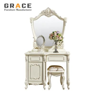 China Solid wood dressing table H8802W with mirror and stool for sale