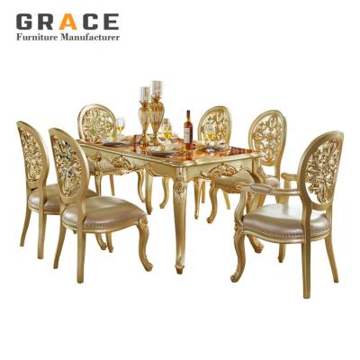 China Solid Wood Dining Room Luxury Marble Dining Table Set Furniture H8801G for sale