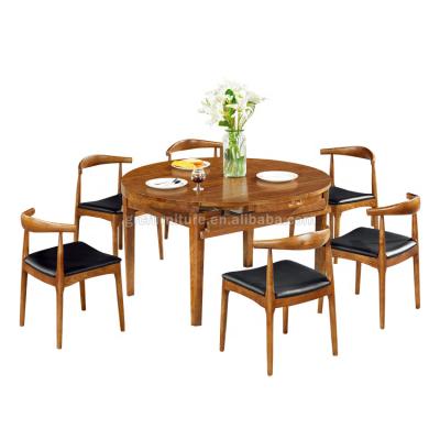 China 605 Luxury Style Nordic Modern Wooden Round Folding Dining Table Set for sale