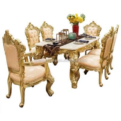 China Classic Luxurious Royal Design Style Dining Set Dining Table Furniture Golden Marble Banquet Table for sale